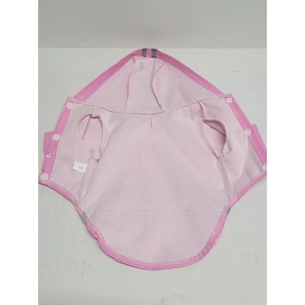 Pink Glossy Pet Raincoat Reflective Stripes Hooded Small Dog Cat Jacket‎ S
